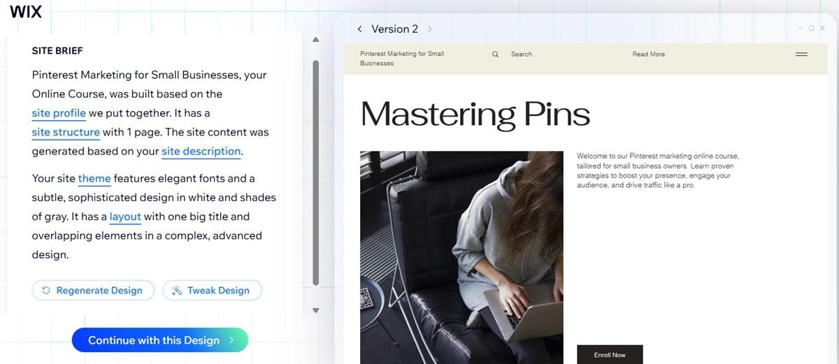 Wix interface for website building